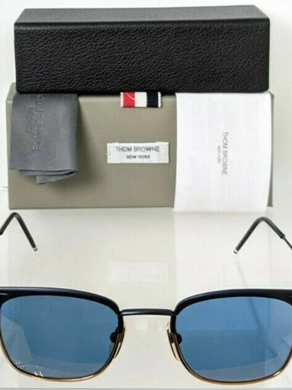 Thom Browne Black and Gold Frame Sunglasses with Blue Lenses - Picture 4 of 6